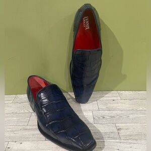Fennix italy Blue Loafers shoes slip on alligator big blocks
